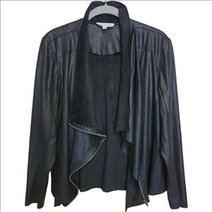 KINGSTON GRAY FAUX BLACK SUEDE ASYMMETRICAL ZIP-FRONT LIGHTWEIGHT JACKET SMALL